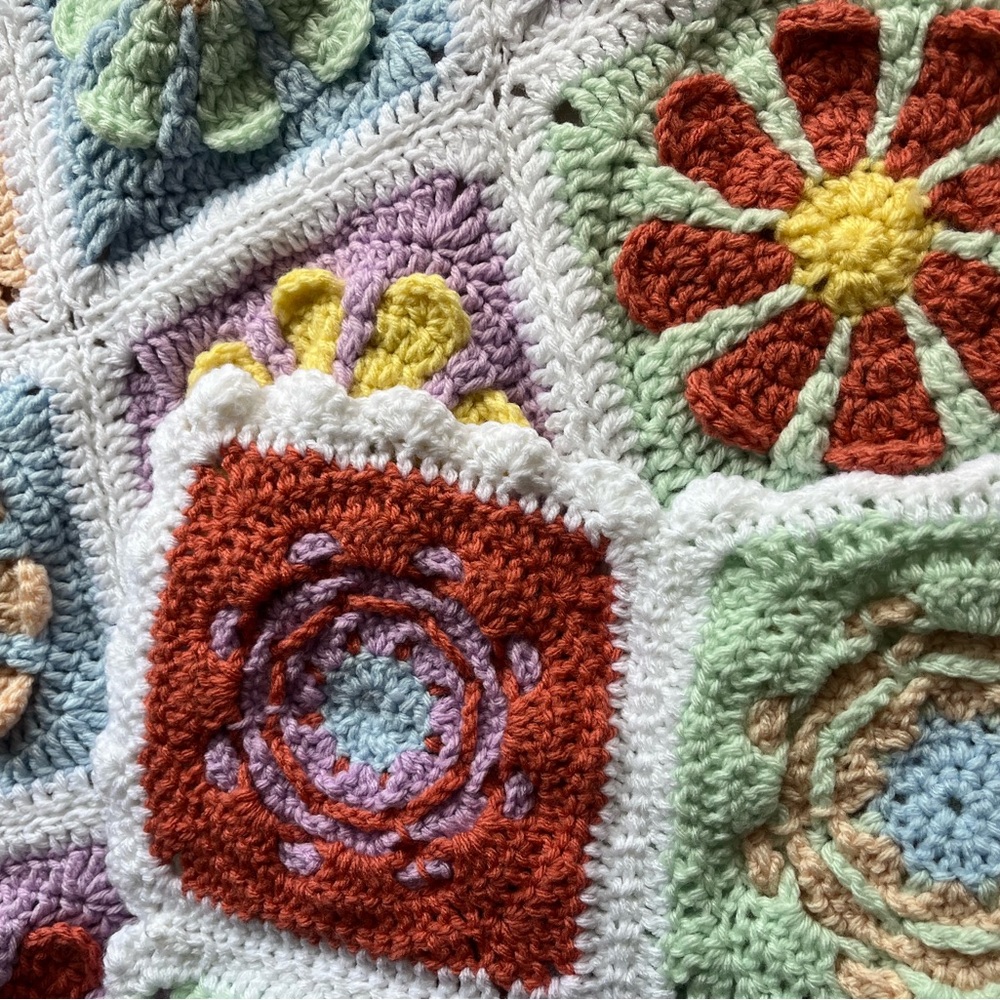 Handcrafted Crochet Multicolor Flower Blanket